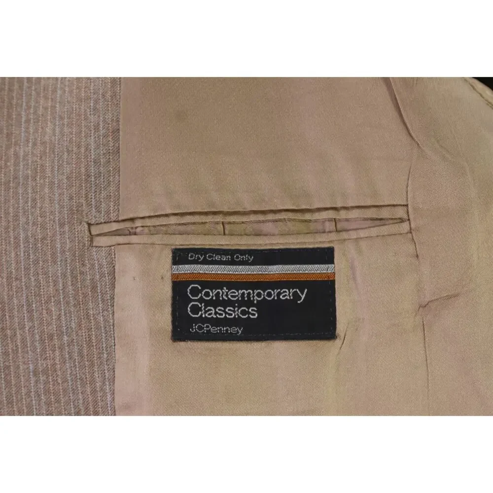 Vintage 1970s Brown Pinstripe 3-Piece Polyester Disco Flared Pants Suit 44R
